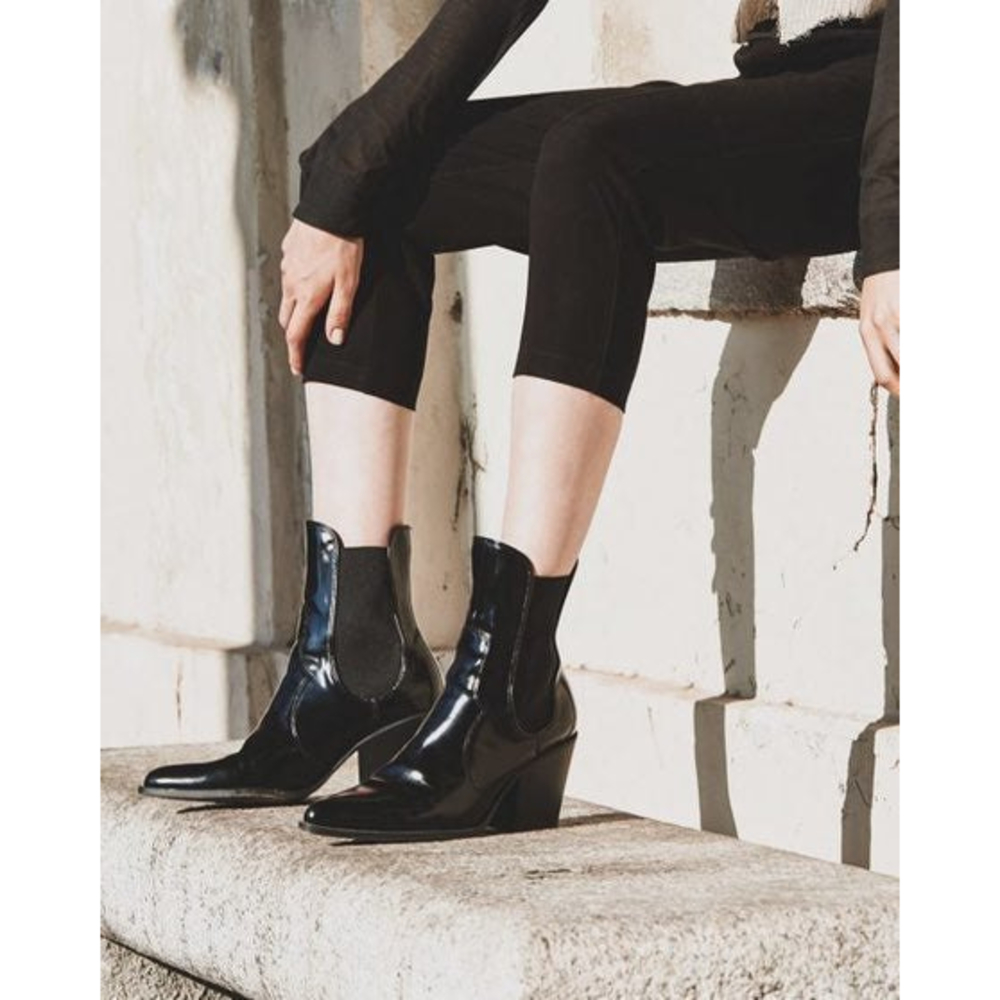 NWT Zara Patent Leather Black Western Boots Sz 38